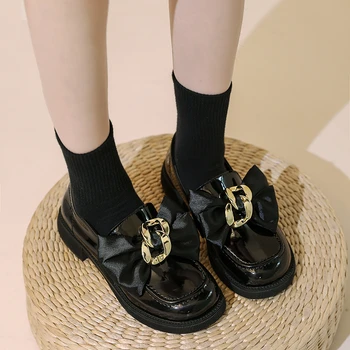 Piele De Brevet Rotund Toe Mici Pantofi De Piele De Sex Feminin Stil Britanic Toamna Anului 2021 Nou Japonez Arc Jk Singur Pantof Mocasini
