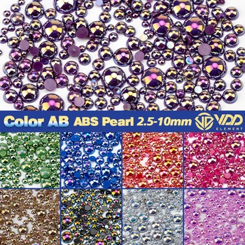 VDD 2.5/3/4/5/6/8/10mm Culoare AB Macaroon ABS Imitații de Perle Rotunde Jumătate Flatback Margele de Decorare Unghii DIY Arta de Artizanat Bijuterii