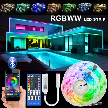RGBWW Benzi cu LED-uri de Lumină SMD 5050 10M 5M Lumini cu LED-uri Impermeabil DC12V RGB banda Led diodă panglică Flexibil APP de Control Telefon+adaptor