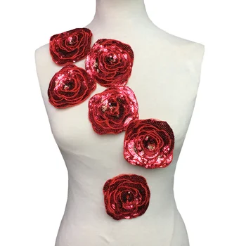 6pc 3D Rose Sequin Patch Floare Roșie Aplicatiile de Margele Flori Coase Pe Patch-uri Pentru Haine Blugi Haine Aplici Parches AC1106