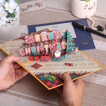 Merry Christmas Gift Card 3D Pop-Up de Felicitări de Crăciun pentru Vacanță de Iarnă de Anul Nou