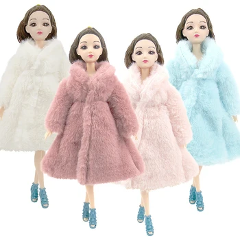 1 Set Maneca Lunga Moale Haină de Blană Topuri Rochie de Cald Iarna Casual Uzura Accesorii Haine pentru Barbie