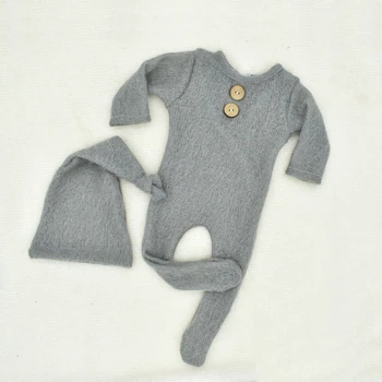 2 Buc Mohair Baby Vladan Hat Set Nou-Născut Recuzită Fotografie Tricotate Din Lână Bodysuit Mult Cap Coada Kit Sugari Foto