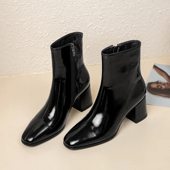 2022 NOU Brand pentru Femei Toamna Iarna Cald Cizme Sexy, Tocuri Platforma Maro Negru cu Fermoar Pantofi pentru Femeie Cizme Glezna Dimensiuni Mari 35-43
