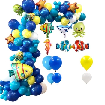 1Set Rechin, Pește, Desene animate Baloane Sub Mare Ocean Animale Toppers Tort Happy Birthday Kids Hârtie Banner Decor DIY Consumabile Partid