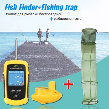Wireless Pește Finder Portabil LCD Adâncime de 120M Sonar Senzor Echo Sounder de Alarmă cu Plasă de Pescuit Creel Aborda Pește Capcană Pliabilă