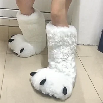 Moda albă ca zăpada platforma papuci cald iarna blana pantofi de designer labă de urs acasă cadou papuci pentru soț și soție