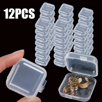 12PCS Mini Cutie Depozitare Transparente din material Plastic Pătrat Caseta Cercei Bijuterii de Ambalare Depozitare Cutie Pătrat Mic Acasă Organizator Caz