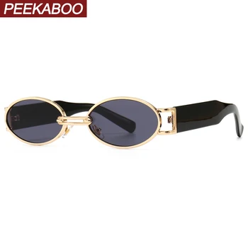 Peekaboo stilul punk retro oval ochelari de soare barbati metal uv400 aur rotund ochelari de soare pentru femei 2021 accesorii de epocă de sex masculin