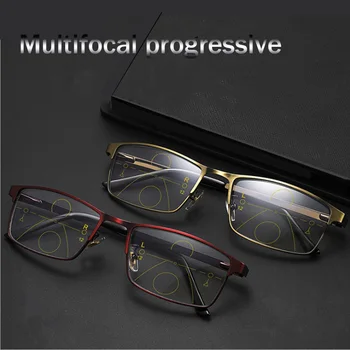 Bărbați Femei Ochelari De Citit Multifocală Progresivă Anti Blue Ray Ochelari De Calculator Jumătate De Pahar Cadru Metalic Bifocale Gafas 150 250 100