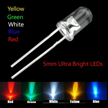 5 culori x100pcs =500pcs Noi 5mm Rundă Super-Luminos Led-uri Roșu/Verde/Albastru/Galben/Alb, Apa Limpede LED-Diodă emițătoare de Lumină kit