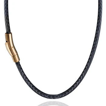 Negru din Piele Coliere pentru Barbati Femei 3mm Cravată Împletită din Piele Colier Cablu din Oțel Inoxidabil Incuietoare Magnetică