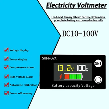 Capacitatea bateriei Indicator DC 8V-100V Plumb Acid baterie Litiu LiFePO4 Auto Motociclete Voltmetru de Tensiune Ecartament 12V 24V 48V 72V