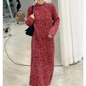 Burgundia se Ingroase Rochie de Lână pentru Femei 2022 Toamna Înalt Gât Lung Liber Tricotaje coreean Chic Elegant Moale Lână Pulover Vestido