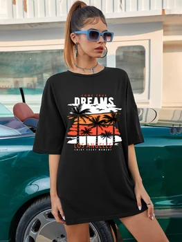colorate visele supradimensionat tricou femei vintage grafic beach tee shirt