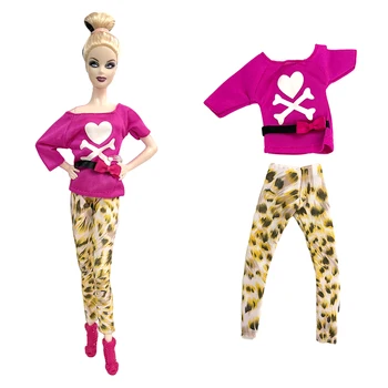 NK 1 Buc Moda Tricou Roșu Leopard de imprimare Trouseres pentru Barbie 1/6 BJD SD Haine Papusa Accesorii Casa Joc Pansament Jucărie