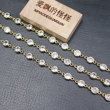 APDGG 1 Metru Bezel Set de 6mm Clar CZ Aur Galben Placat cu Cupru Moda Lanț Agrafă de birou Gât Lanț Pearl Bijuterii DIY