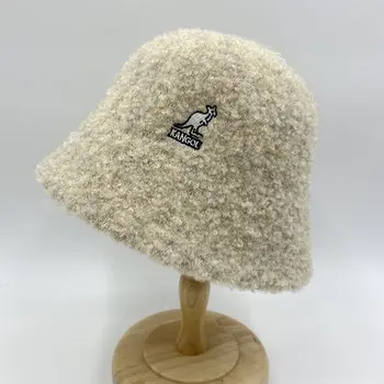 Kangol Toamna și Iarna Noi de Miel Lână Brodate Cangur de Plus Moale Pălărie Găleată Găleată Pălărie Pliabil Stil Britanic