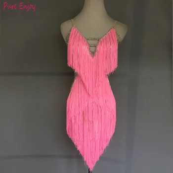 Dans latino competiție costum sexy de culoare roz halter rochie doamnelor dans copii haine flash diamant personalizate rochie