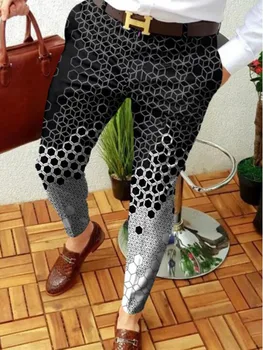 Primăvara Și Toamna Noi Bărbați Pantalonii cu Talie medie cu Fermoar Business Casual 3D Retro Model de Imprimare de Moda Streetwear Îmbrăcăminte