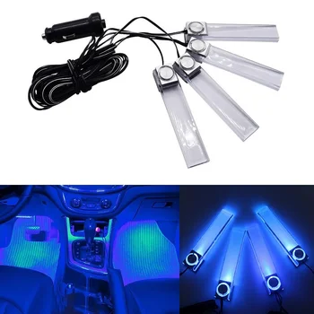 4LED Auto Auto Interior Atmosfera Auto Lumini cu LED-uri Decorare Podea Lampa Albastru Auto Lumini cu Led-uri 12V Picior de Lumină Ambientală