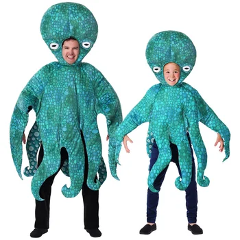Părinte-copii Verde Caracatiță Costume de Familie Adult Petrecere Cosplay Costum de Mici Tentacule de Caracatiță Sealife Halloween Cosplay Dress-up