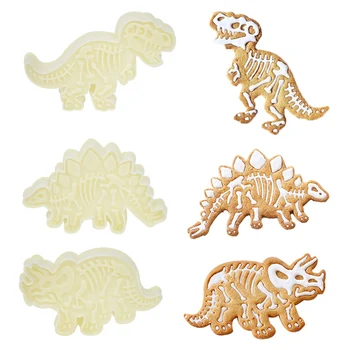 3pcs/set Dinozaur Cookie Cutter 3D Desert Tort Fondant Relief Mucegai Desert Copt Plastic DIY Tort Accesorii