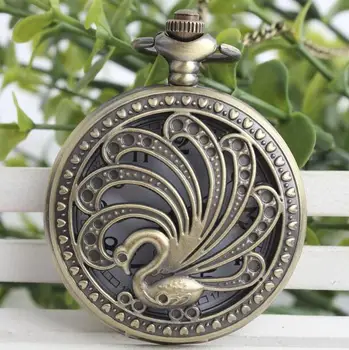 Vintage Bronz de Moda cuarț ordinul phoenix coada de păun femeie Colier ceasuri de buzunar cadou