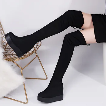 11cm Femei de Iarnă, Cizme de Moda Toc Ascunse Femeie Timp de Boot mult de Pluș Cald Coapsei Cizme inalte pentru Femei de Iarnă Pantofi Platforma
