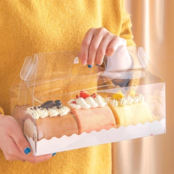 5pcs Transparent Tort Cutie Cu Maner din Plastic transparent Rola Tort Cutii Cu Hârtie Tava de Prajitura Cutie Container Favoruri de Partid Pentru Magazin
