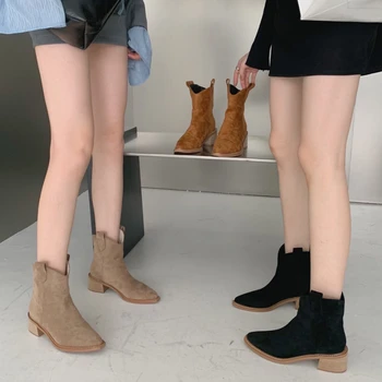 2022 Noi Mată de Vest Cizme de Cowboy pentru Femei Tub Scurt de Moda Chelsea Femei Cizme a Subliniat Toe Rider Boots