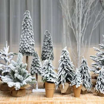 Mini Flocking White Xmas Copac Desktop Ornament Fereastra De Crăciun Zăpadă Care Se Încadrează De Brad, Copac Mic De Craciun Decor De Crăciun