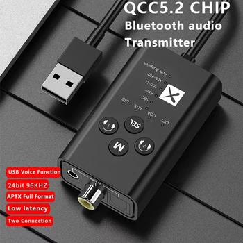 24Bit Bluetooth 5.2 Audio Transmițător Qualcomm QCC3056 aptX LL HD Adaptive USB, 3.5 mm AUX Fibră Optică, cablu Coaxial Adaptor Wireless