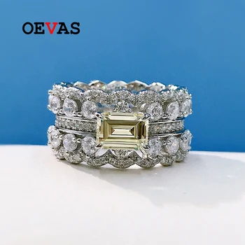 OEVAS 100% Argint 925 Galben Ridicat de Carbon Inele cu Diamante Pentru Femei Spumant Petrecere de Nunta Bijuterii Fine Cadou en-Gros