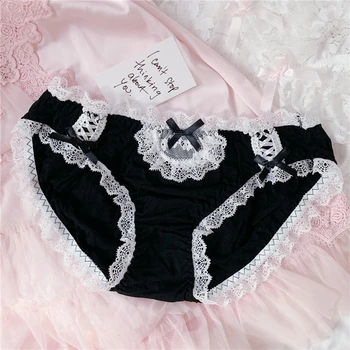 Fete japoneze Kawaii Negru Dantelă Chilotei Modal Interior Confortabil din Bumbac pantaloni Scurți pentru Femei Lenjerie Erotica Lenjerie Sexy Lolita