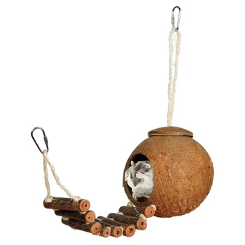 Nucă De Cocos De Casa De Pasăre Cuib De Pasăre În Formă De Nucă De Cocos Naturale Ascunde Cu Scara Colivie, Cușcă Jucărie Pentru Păsări De Companie Papagal Cuib De Reproducere