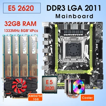 Placa de baza Kit Xeon E5-2620 despre lga2011 4*8GB = 32 GB de Memorie DDR3 RAM GTX6750 1GB placa Grafica CPU FAN Combo-uri