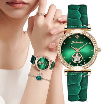 Femei De Lux De Moda 2022 Verde Ceasuri Calități Diamant Împânzit Cuarț Ceas Doamnelor Din Piele Ceasuri De Mana Elegant Montre Femme