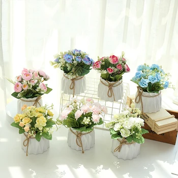 De Mătase frumos de Flori de Trandafir, cu Vase de Fals, Artificial Bujor Bonsai de Interior Decor Nunta Desktop Decor Acasă