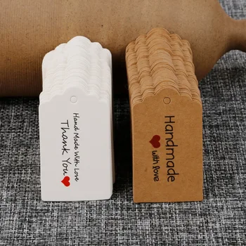 3X5cm Hârtie kraft Cadou Hang Tag 100buc Pe Mult Vă Mulțumesc Kraft Cadou de Ambalare Etichetă lucrate Manual cu Dragoste de Produse Etichetă de Preț
