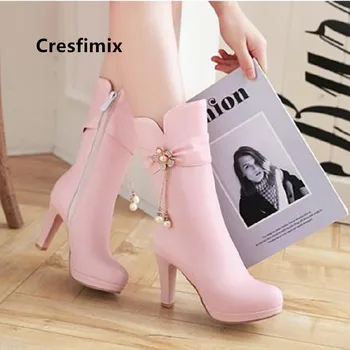 Cresfimix bottes femmes de moda pentru femei plus dimensiune 34 la 43 de cizme cu toc doamna casual, de înaltă calitate, cizme lungi cizme de toamna a6019