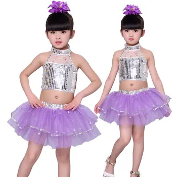Songyuexia Copii paiete Jazz Costum fete'Modern Jazz Dans Costum pentru copii umflati rochie
