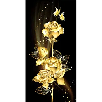 5D Diamant Tabloul Complet Pătrat/Diamant Rotund Golden Rose Floare de Diamant Broderie Handmade Acasă Decor Mozaic Creativ de Artă