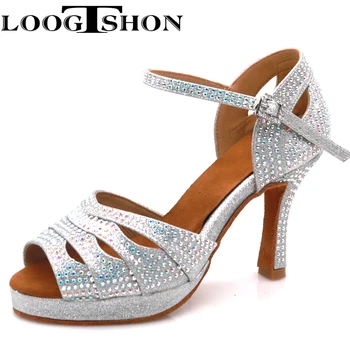 LOOGTSHON Nunta Pantofi Pentru Femei Pantofi de Dans Salsa Femeie Sandale Cu Platforma de Argint Pantofi de Dans Stras