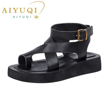 AIYUQI Sandale Femei din Piele 2023 Vara Nou Clip Toe Sandale de Doamnelor Roman Pantofi Femei Brioșă Sandale WHS MTO