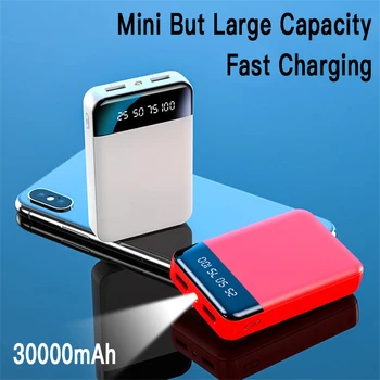 Mini Power Bank Portabil 30000mAh Încărcător 2USB Rapid de Încărcare Afișaj Digital Acumulator Extern cu Lanterna Pentru iPhone Xiaomi