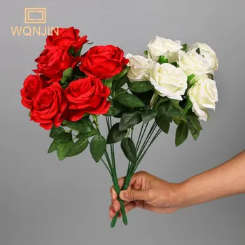 41cm Artificiale de Trandafir Roz de Mătase Floare de Bujor Buchet de 9 capete/pachet Fals Flori Pentru Casa Mireasa Decor Interior