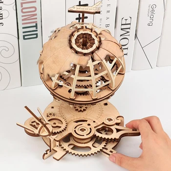 Glob din Lemn Puzzle DIY Mecanice Model 3D Kit,Crăciun, Cadou de Ziua de nastere pentru Femei,Băieți și Fete