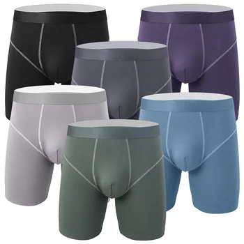 AIIOU 2022 Culoare Solidă pentru Bărbați Lenjerie Sexy Boxeri pantaloni Scurți Respirabil Penis Mare Husă Modal Chilotei picioare Lungi, Chiloți de sex Masculin Cueca