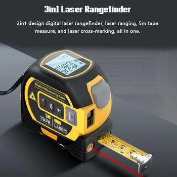 3-În-1 Laser Telemetru Cu 5m Măsură de Bandă Conducător Display LCD cu Iluminare Laser Distanța de Meter Clădire Dispozitiv de Măsurare